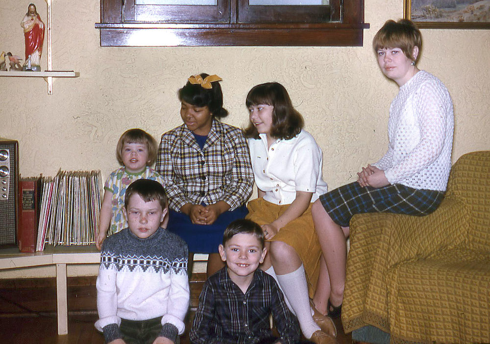  Phyllis Lawhorn, a student at Rufus King High School, center, an exchange student at the home of Kaukauna High School senior Linda Plutchak, right, during the 1966 performance of "In White America." She was photographed with Linda's siblings Carrie, Scott, Dan an Beth.