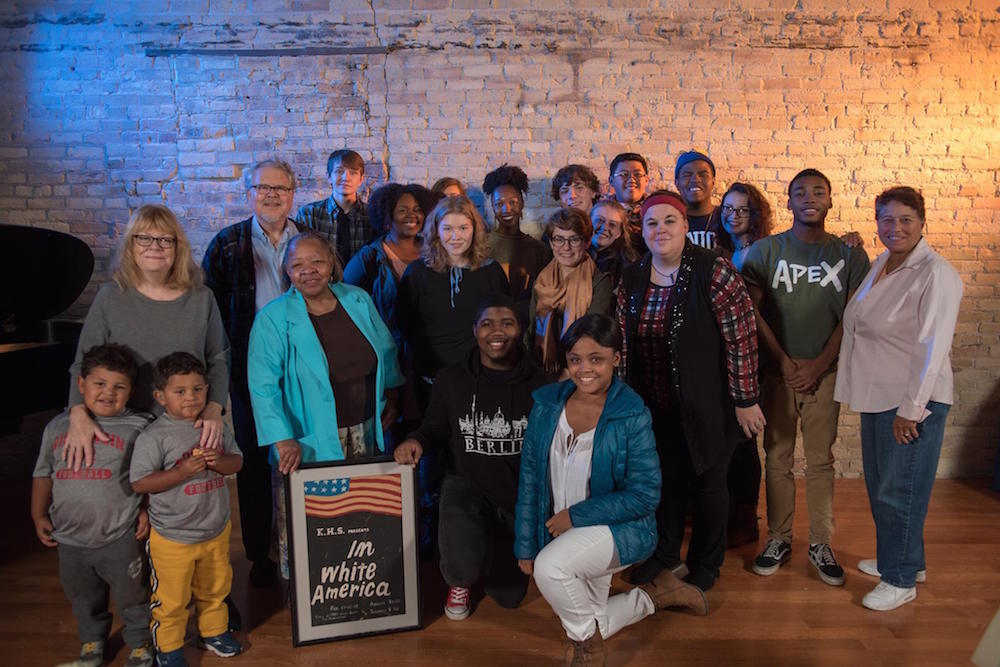 Rufus King High School cast members along with original members of the 1966 production of "In White America." Joanne Williams photo.