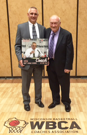 Coach Mike Schalow with WBCA Executive Director Jerry Petitgoue in October 2016.