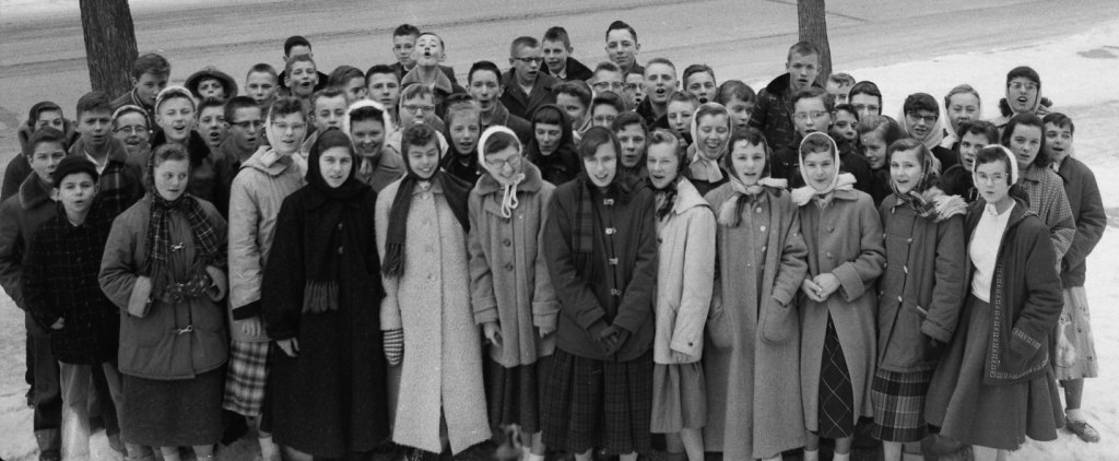 Holy Cross Christmas Carolers, Decmeber, 1956, from the Kaukauna Time Machine