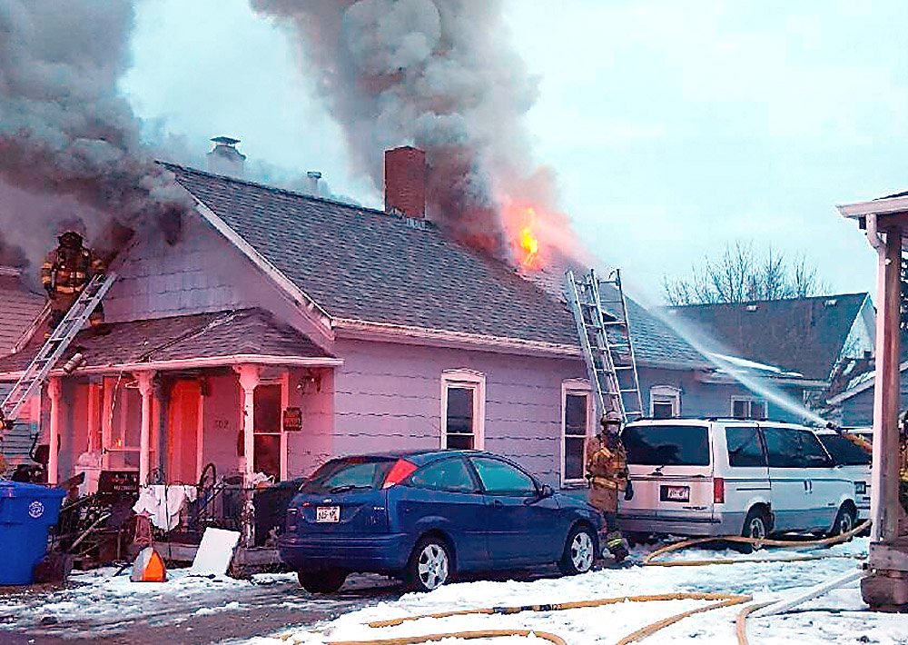 Firefighters knock down a house fire on Crooks Avenue March 5, 2017. Kaukauna Fire Department photo.