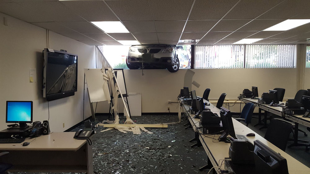 A car crashed through a bank window in Kaukauna July 3, 2017. KFD photo