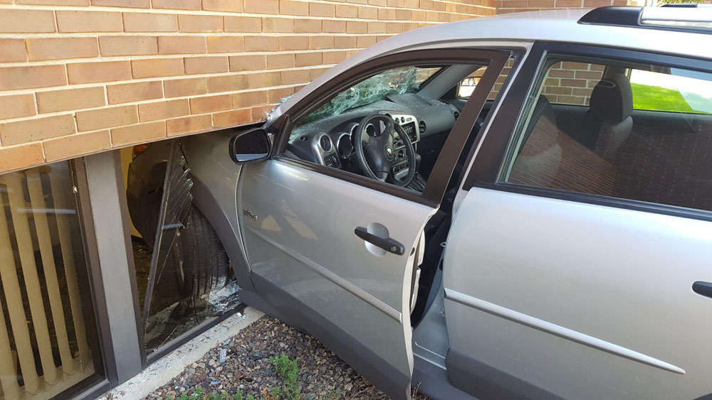 A car crashed through a bank window in Kaukauna July 3, 2017. KFD photo