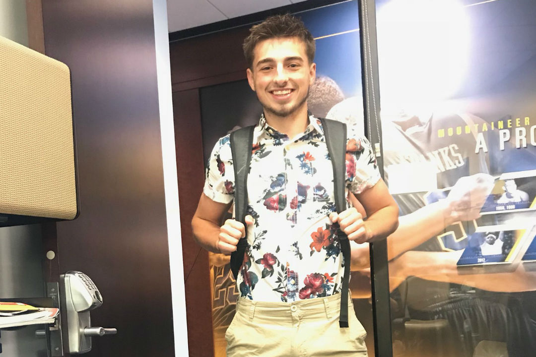 Jordan McCabe on his first day of school Aug. 15, 2018 at West Virginia University. Photo via Bob Huggins on Twitter