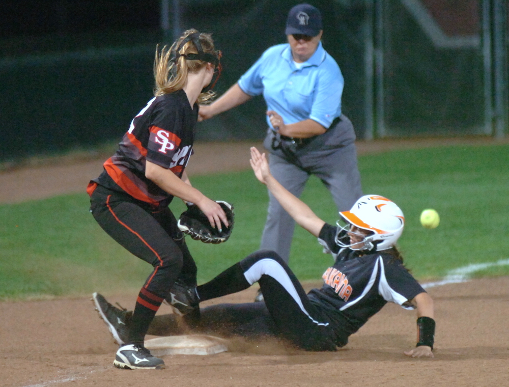 Kaukauna's Ally Isselmann is safe at third during the Ghosts 3-0 state semifinal win June 9, 2017 over Stevens Point. Dan Plutchak/KCN photo.