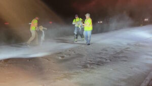 Crews work to clean up I-41 near Little Chute after animal carcasses were spilled onto the roadway. LCFD photo