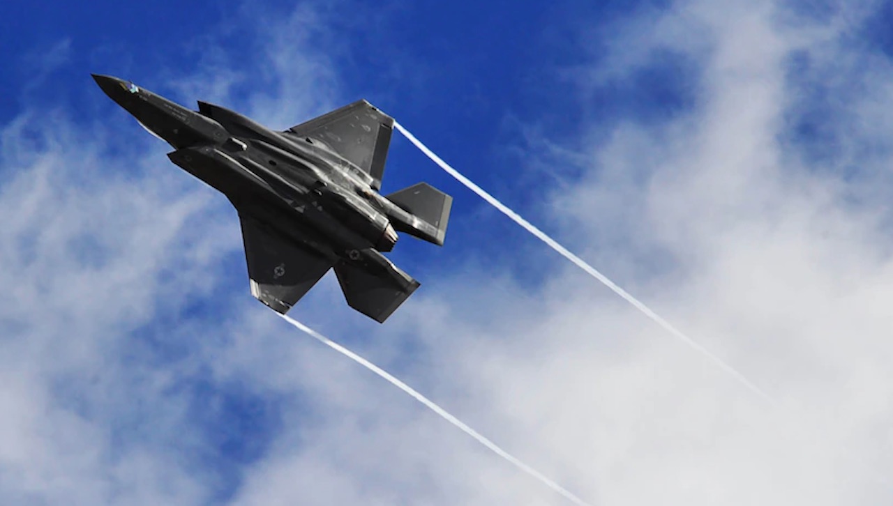 An F-35 streaks across the sky during a training mission. Department of Defense photo