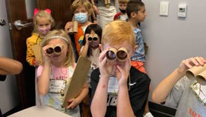 First graders at Victor Haen Elementary take part in a safari to explore their new school on the first day of classes. Photo via Facebook.com/HaenHawks