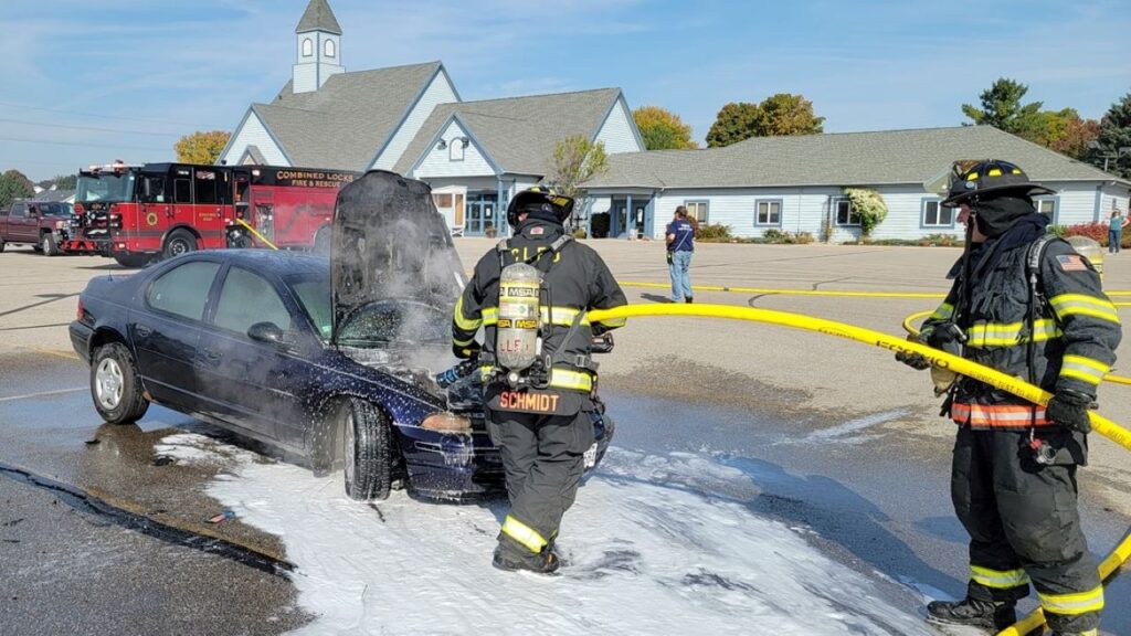 Firefighters put out a car fire Thursday in Combined Locks. Combined Locks Public Safety photo