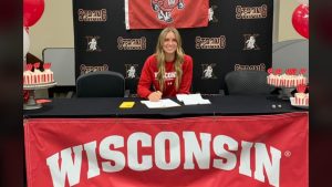 Paige Miller signs to attend UW Madison as a Badger. Photo courtesy Kaukauna Ghosts on Twitter