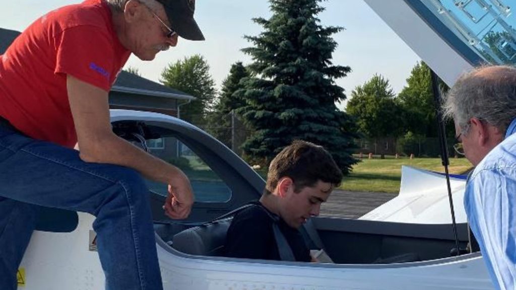 Isaac Moore (Kaukauna) getting ready for a Young Eagle flight with Gary Geisler.