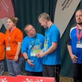 Joe Stumpf and Griffen Welhouse won gold at the 2023 Special Olympics Wisconsin state bowling tournament.