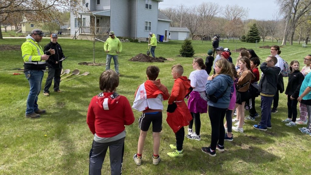 Students from Park and River View schools in Kaukauna helped planted trees at the Grignon Mansion on Arbor Day.
