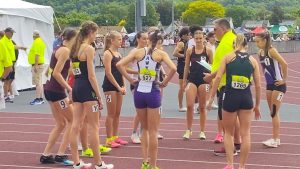 Sydney Fauske, Reese Fauske and McKenna Lowe finishing in 11th, 15th and 22nd out of 24 qualifiers for the 1600 meter final. Only one other school had more than one qualifier for this event in Division 1. KHS photo