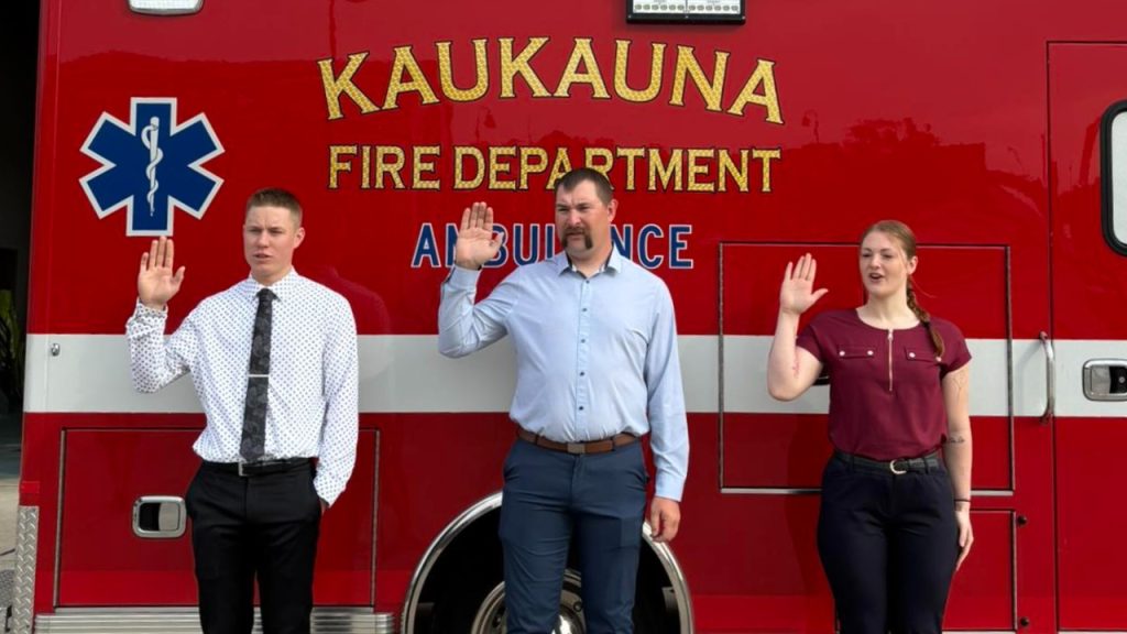 Cash Vosters, Jeremy Uitenbroek nd Brianna Craanen have joined the Kaukauna Fire Department as new recruits. KFD photos
