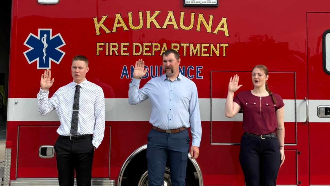 Cash Vosters, Jeremy Uitenbroek nd Brianna Craanen have joined the Kaukauna Fire Department as new recruits. KFD photos