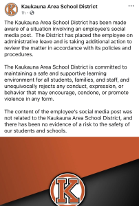 Kaukauna Area School District puts teacher on leave while investigating social media post